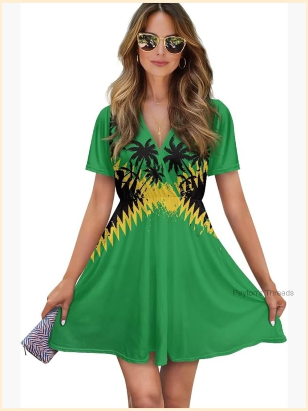 V-Neck Short Sleeve Mid-Length Summer Sundress Party Dress Size S-2XL